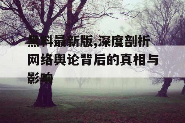 黑料最新版,深度剖析网络舆论背后的真相与影响 黑料最新版,深度剖析网络舆论背后的真相与影响