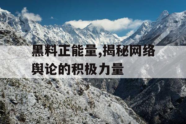 黑料正能量,揭秘网络舆论的积极力量 黑料正能量,揭秘网络舆论的积极力量