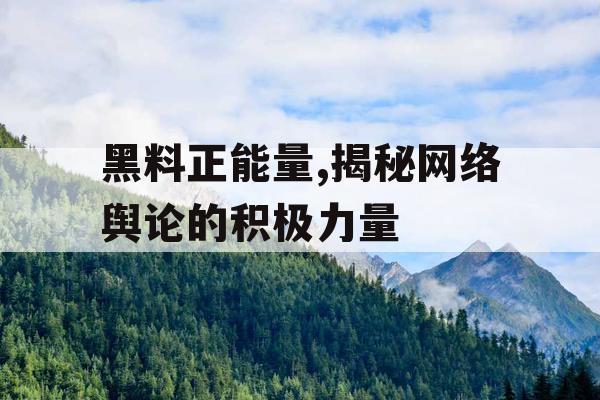 黑料正能量,揭秘网络舆论的积极力量 黑料正能量,揭秘网络舆论的积极力量